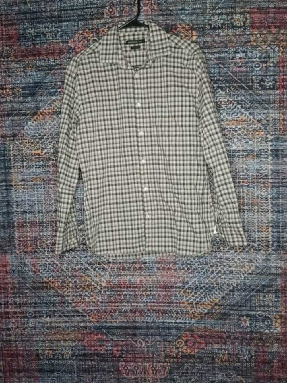 John Varvatos mens black an gray slim fit plaid dress shirt 15.5 32 33 EUC